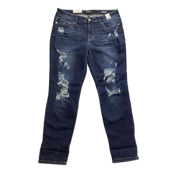 Judy Blue distress Mid Rise Cuffed Boyfriend Jeans 15/32 blue - Picture 1 of 4